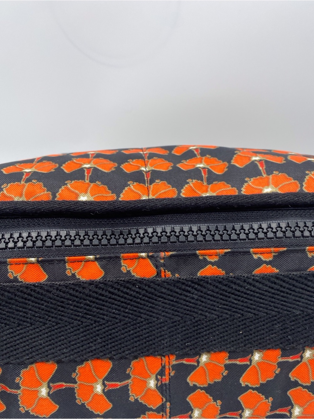 GAP Black Crossbody Bag with Orange Floral Pattern and Gold Hardware